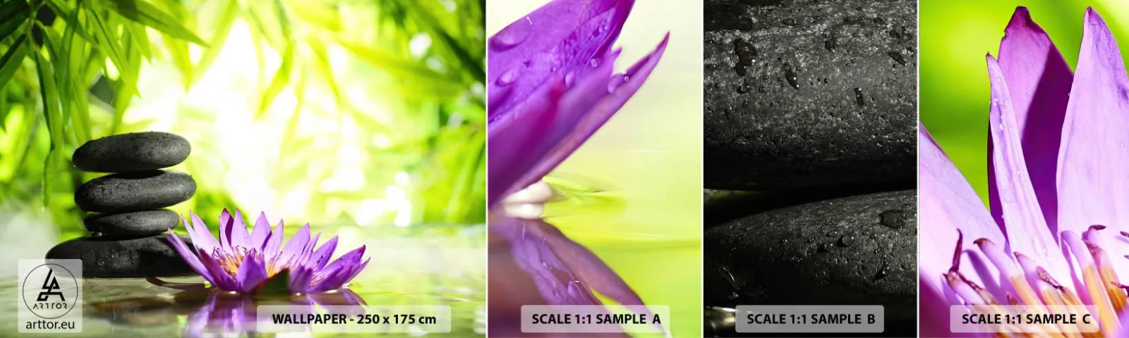 Échantillon de Papier Peint Autocollant Deluxe Sticker - Dans un buisson de bambou - Fleur, fleur de lotus, Bambou - 100x30 cm