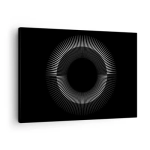Impression sur toile - Image sur toile - Cercle graphique avec des rayons en noir et blanc - 70x50cm - Soleil noir - Décoration murale moderne pour le salon et la chambre ARTTOR