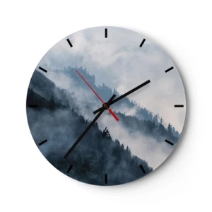 Horloge murale - Pendule murale - Forêt brumeuse sur les pentes des montagnes - 30x30cm - Mysticisme des montagnes - Décoration murale moderne pour le salon, la cuisine et la chambre ARTTOR