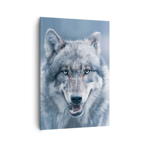 Impression sur toile - Image sur toile - Un loup au regard intense dans un paysage hivernal - 70x100cm - Relèverez-vous le défi ? - Décoration murale moderne pour le salon et la chambre ARTTOR