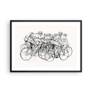 Affiche dans un cadre noir - Poster - Un groupe de cyclistes en mouvement dans un style minimaliste - 70x50cm - Ensemble en équipe - Décoration murale moderne pour le salon et la chambre ARTTOR