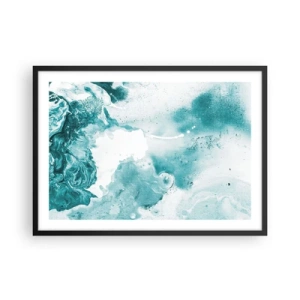 Affiche dans un cadre noir - Poster - Abstraction dans des tons de bleu avec de délicats accents de blanc - 70x50cm - Marécage bleu - Décoration murale moderne pour le salon et la chambre ARTTOR