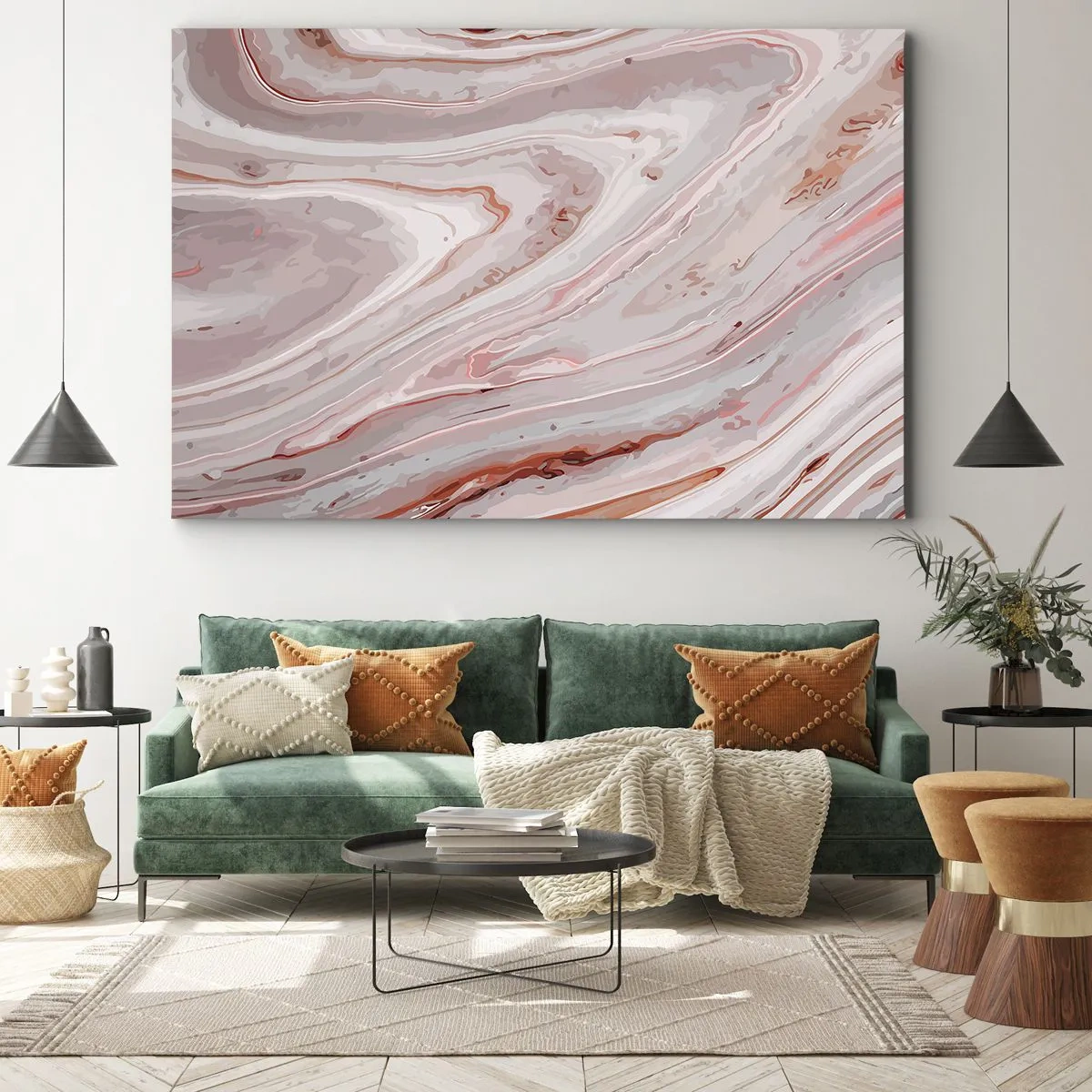 Impression sur toile - Image sur toile - Vagues abstraites dans des tons délicats de rose et de beige - 70x50cm - Rose liquide - Décoration murale moderne pour le salon et la chambre ARTTOR