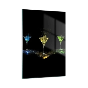 Impression sur verre - Image sur verre - Boissons colorées dans des verres sur fond noir - 50x70cm - Couleurs de joie en verre de cristal - Décoration murale moderne pour le salon et la chambre ARTTOR