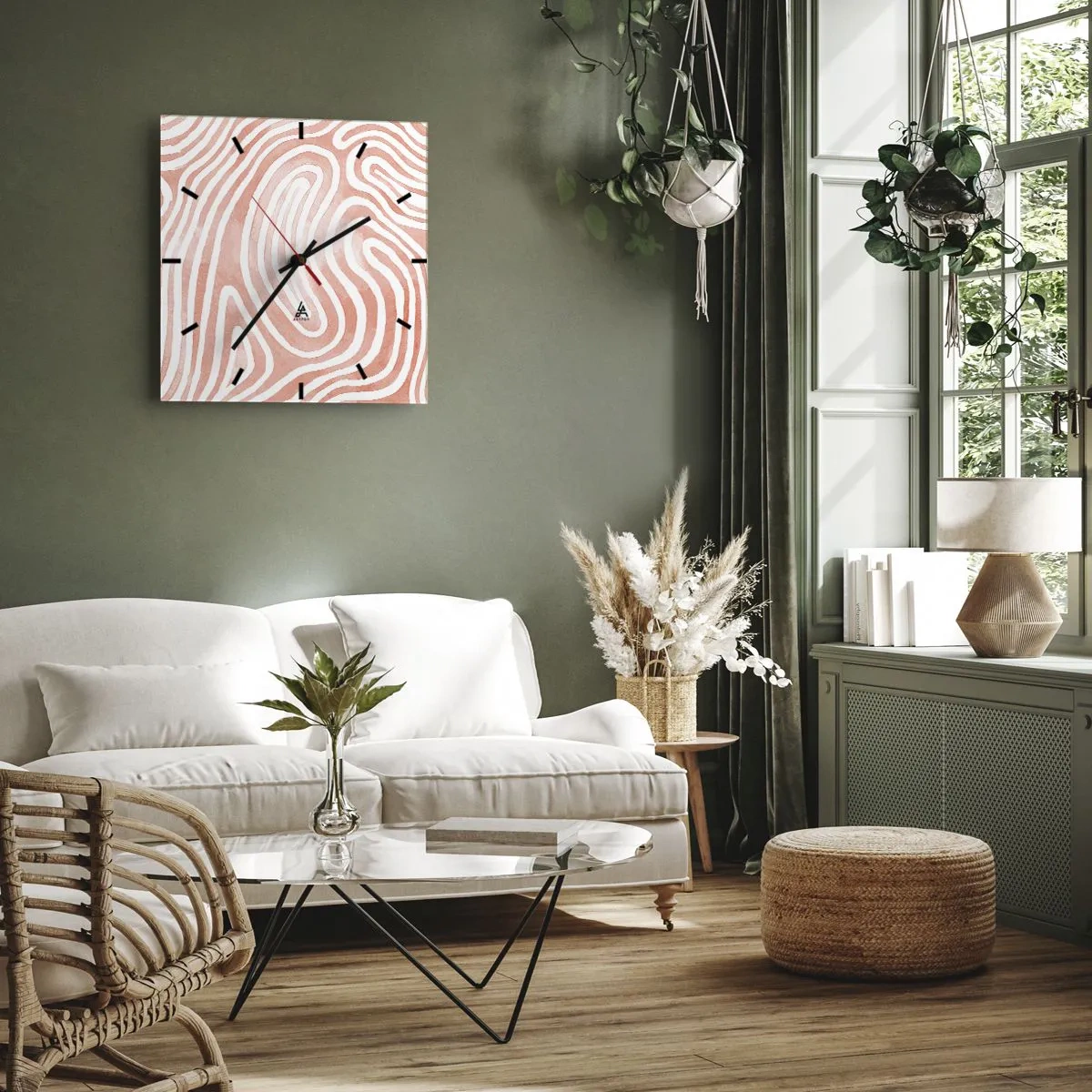 Horloge murale - Pendule murale - Motif abstrait dans les tons de rose et de blanc - 30x30cm - Dans le labyrinthe de corail - Décoration murale moderne pour le salon et la chambre ARTTOR