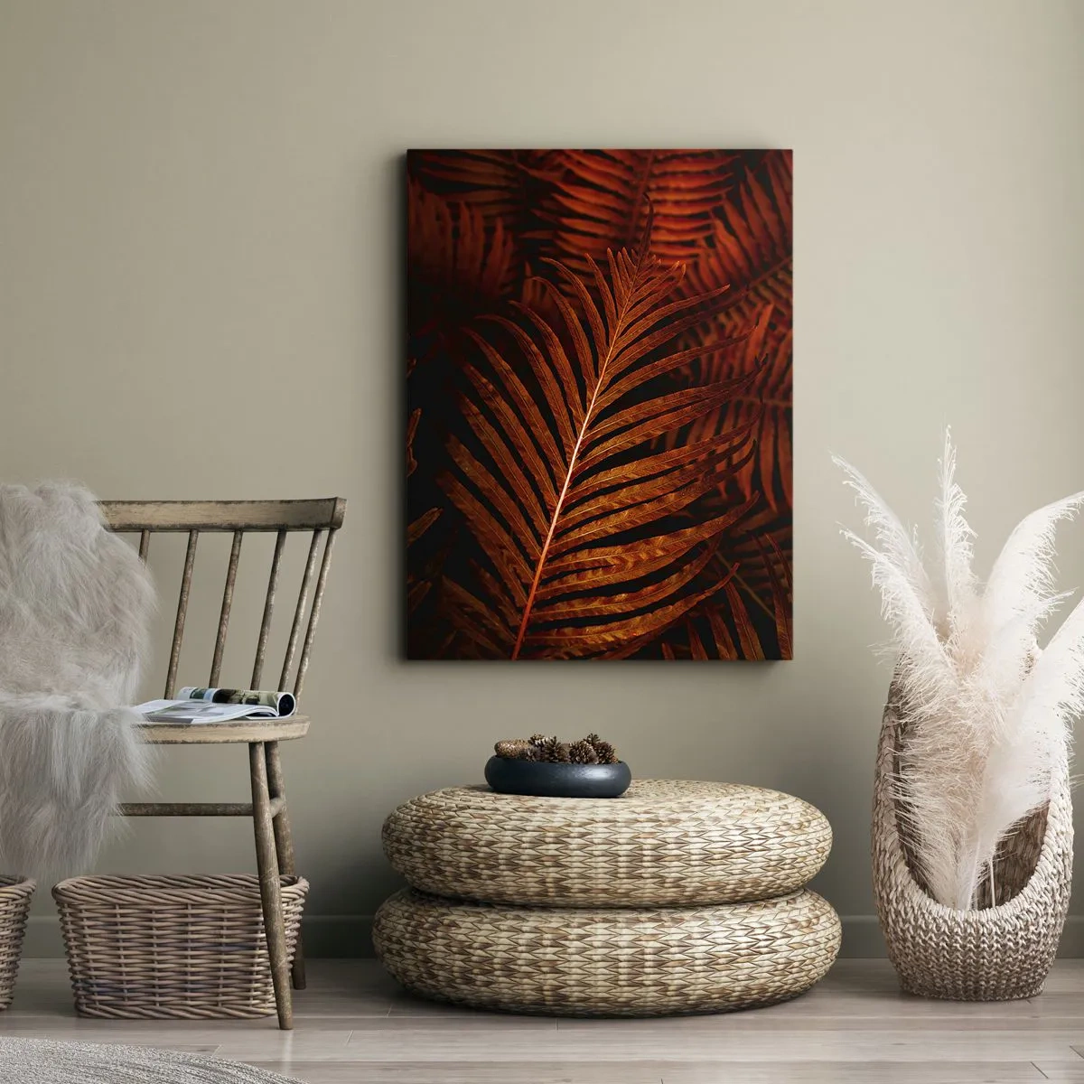 Impression sur toile - Image sur toile - Gros plan de feuilles tropicales rouges - 50x70cm - Chaleur de la vie - Décoration murale moderne pour le salon et la chambre ARTTOR