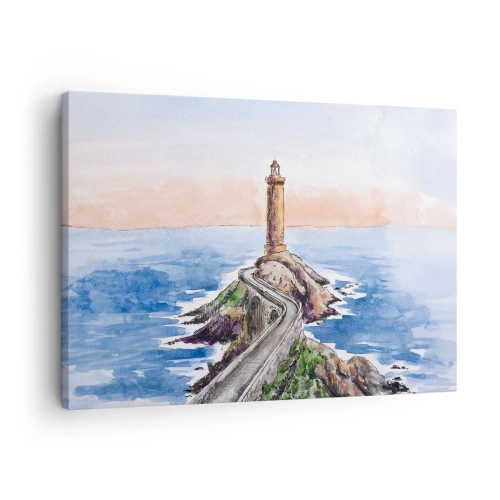 Impression sur toile - Image sur toile - Un phare sur un rivage rocheux - 70x50cm - Face à la mer - Décoration murale moderne pour le salon et la chambre ARTTOR