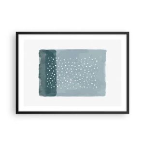 Affiche dans un cadre noir - Poster - Une peinture minimaliste dans des tons de bleu avec des pois - 70x50cm - Évolution de bleus - Décoration murale moderne pour le salon et la chambre ARTTOR