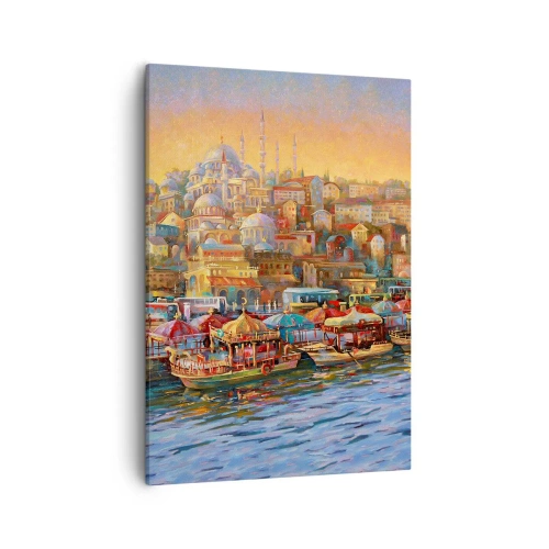 Impression sur toile - Image sur toile - Panorama pittoresque d'Istanbul avec vue sur la baie et la ville - 50x70cm - Conte d'Istanbul - Décoration murale moderne pour le salon et la chambre ARTTOR