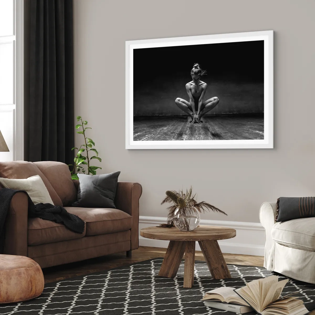 Affiche dans un cadre blanc - Poster - Concentration de l'énergie de la danse - 40x30 cm