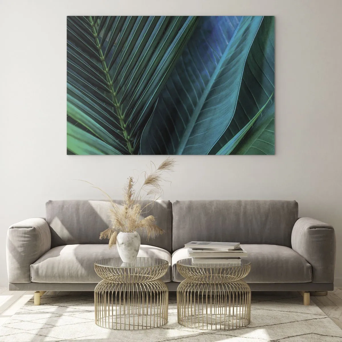 Impression sur verre - Image sur verre - Détails des feuilles tropicales vert foncé - 70x50cm - L'anatomie du vert - Décoration murale moderne pour le salon et la chambre ARTTOR