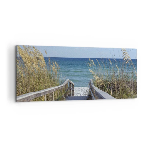 Impression sur toile - Image sur toile - Chemin vers la plage avec vue sur la mer - 120x50cm - Au soleil, sous le vent - Décoration murale moderne pour le salon et la chambre ARTTOR
