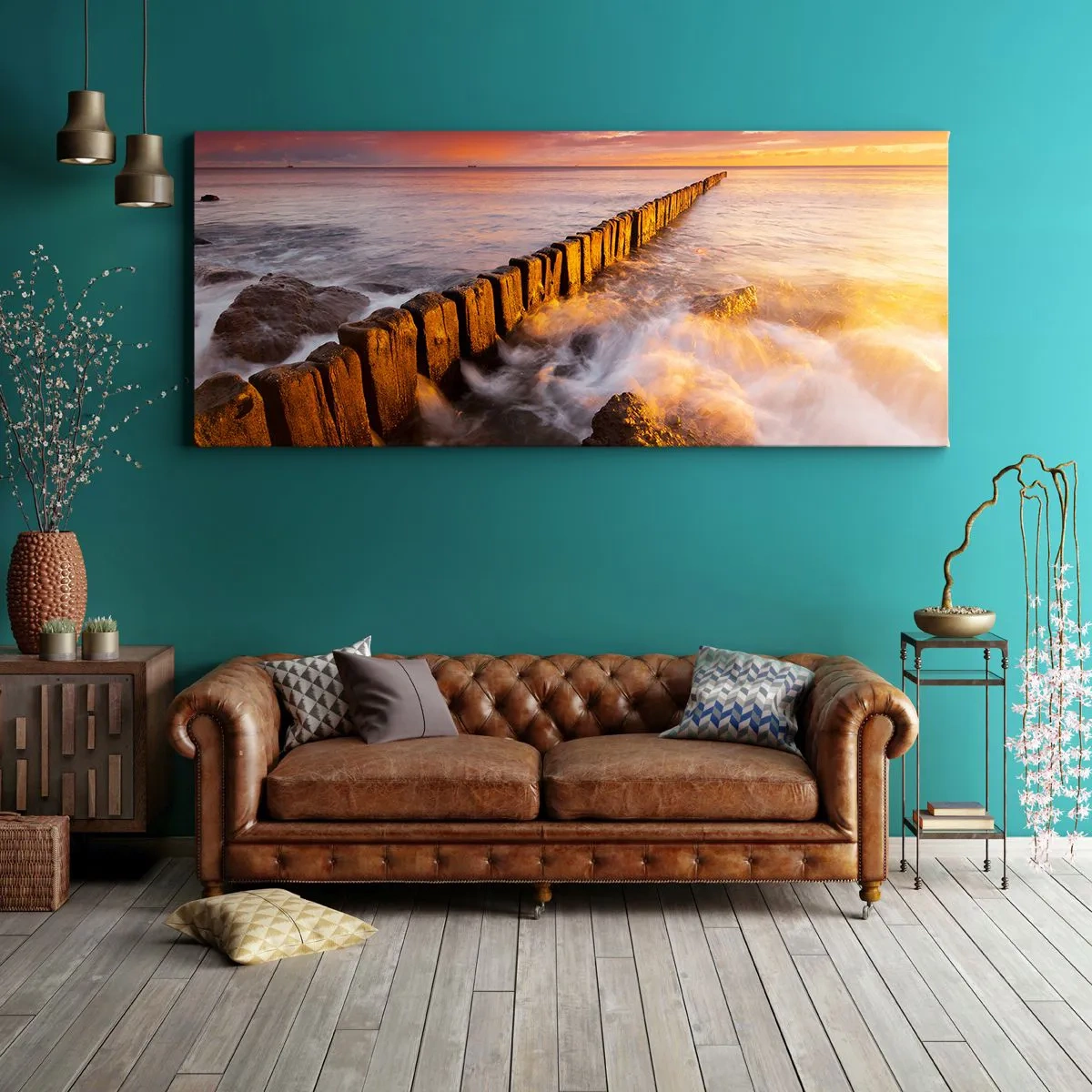 Impression sur toile - Image sur toile - Un paysage pittoresque au bord de la mer au coucher du soleil - 160x50cm - La douceur des vagues - Décoration murale moderne pour le salon et la chambre ARTTOR
