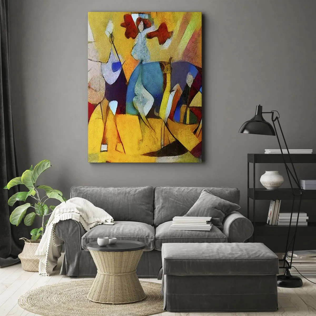 Impression sur toile - Image sur toile - Une abstraction colorée représentant des figures sous une forme géométrique - 80x120cm - Soleil - vie - joie - Décoration murale moderne pour le salon et la chambre ARTTOR