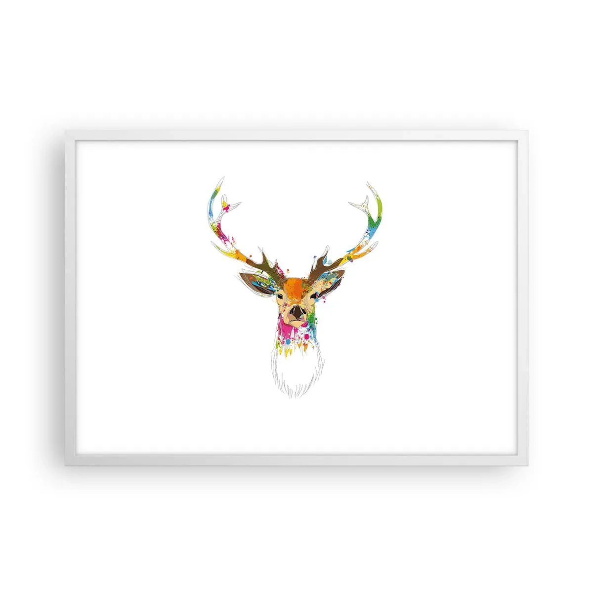 Affiche dans un cadre blanc - Poster - Un cerf doux baigné de couleur - 70x50 cm