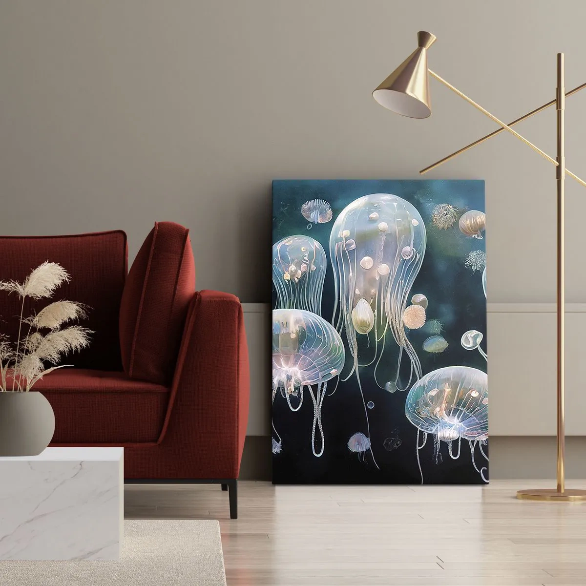 Impression sur toile - Image sur toile - Méduses délicates dans le monde sous-marin - 50x70cm - Ballon sous-marin - Décoration murale moderne pour le salon et la chambre ARTTOR