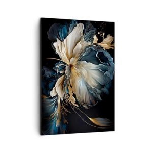 Impression sur toile - Image sur toile - Une fleur dans les tons or et bleu marine sur fond noir - 50x70cm - Fleur de fougère de conte de fées - Décoration murale moderne pour le salon et la chambre ARTTOR