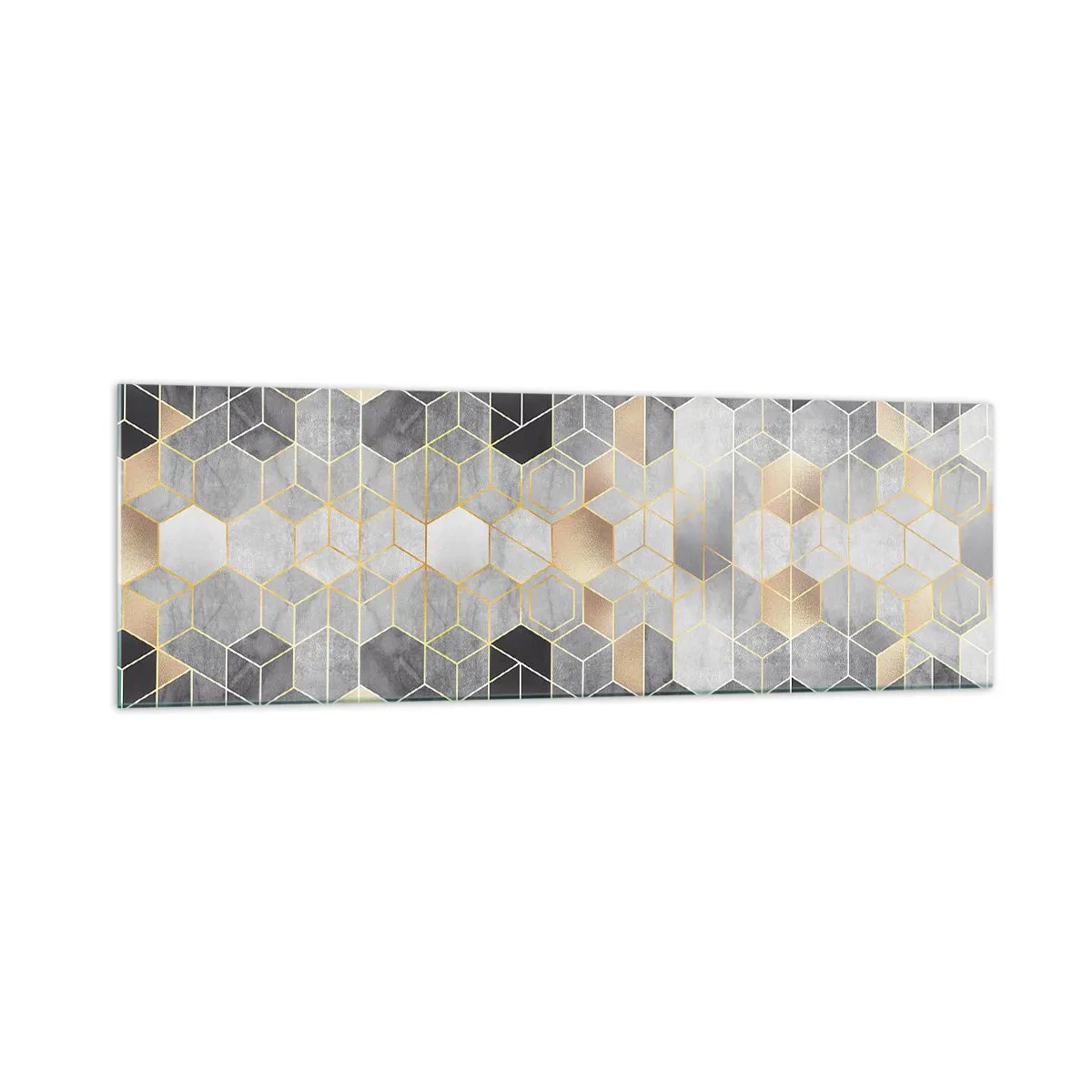 Impression sur verre - Image sur verre - Motif géométrique dans des tons dorés - 160x50cm - Composition de diamants - Décoration murale moderne pour le salon et la chambre ARTTOR