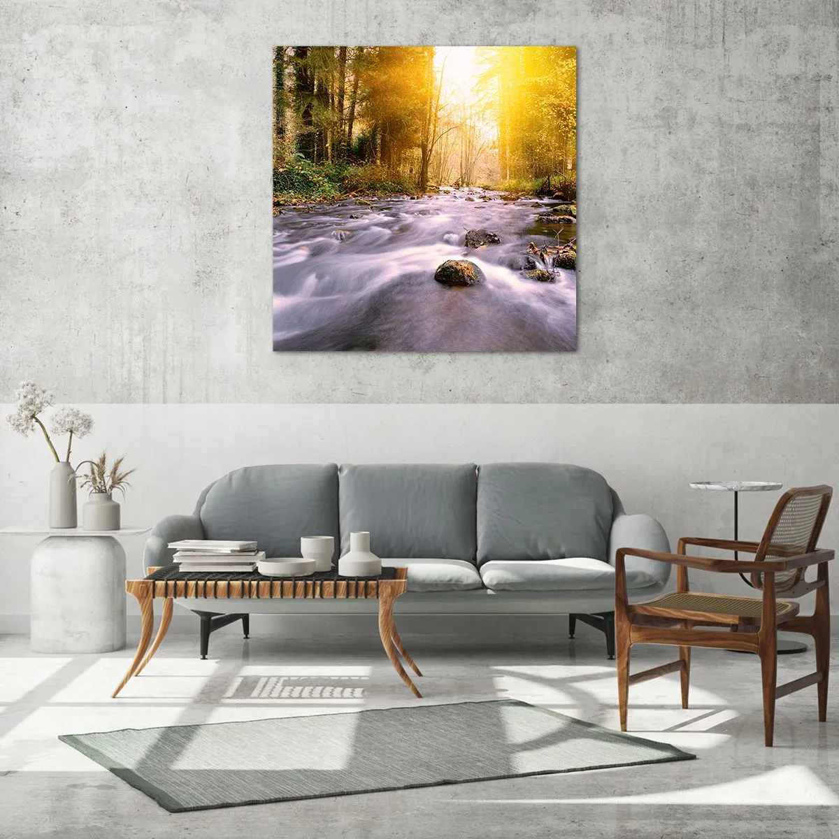 Impression sur verre - Image sur verre - Malachite dans un cadre argent et or - 60x60 cm