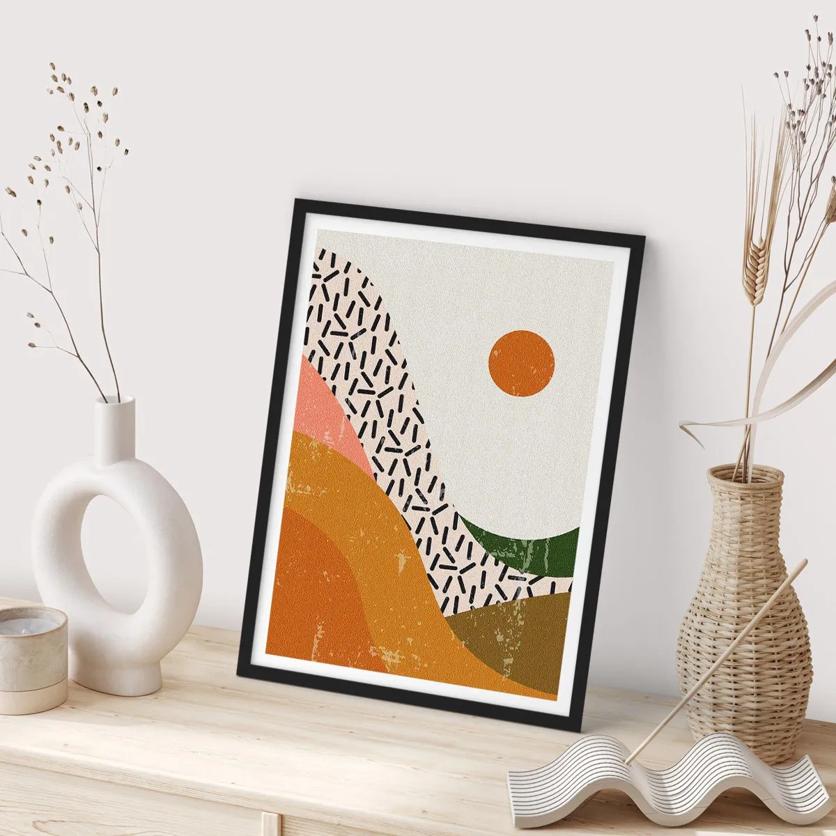 Affiche dans un cadre noir - Poster - Abstraction solaire - 70x100 cm