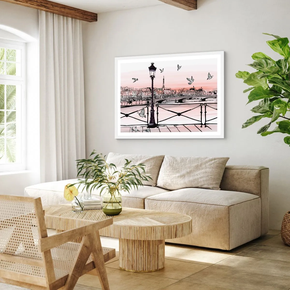 Affiche dans un cadre blanc - Poster - Sur les toits de Paris - 100x70 cm