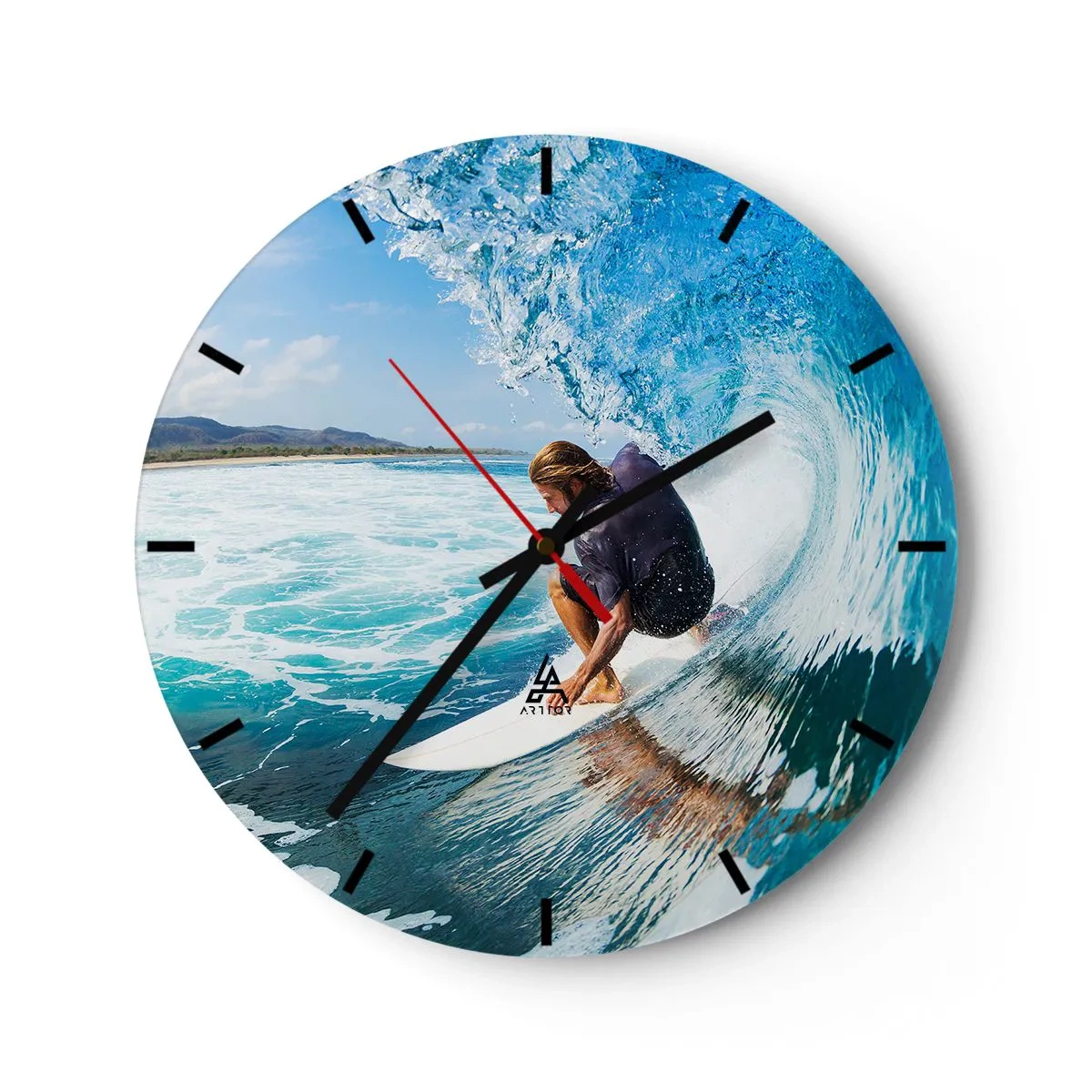 Horloge murale - Pendule murale - Surfeur dans le tunnel des vagues - 30x30cm - Danse avec les vagues - Décoration murale moderne pour le salon, la cuisine et la chambre ARTTOR