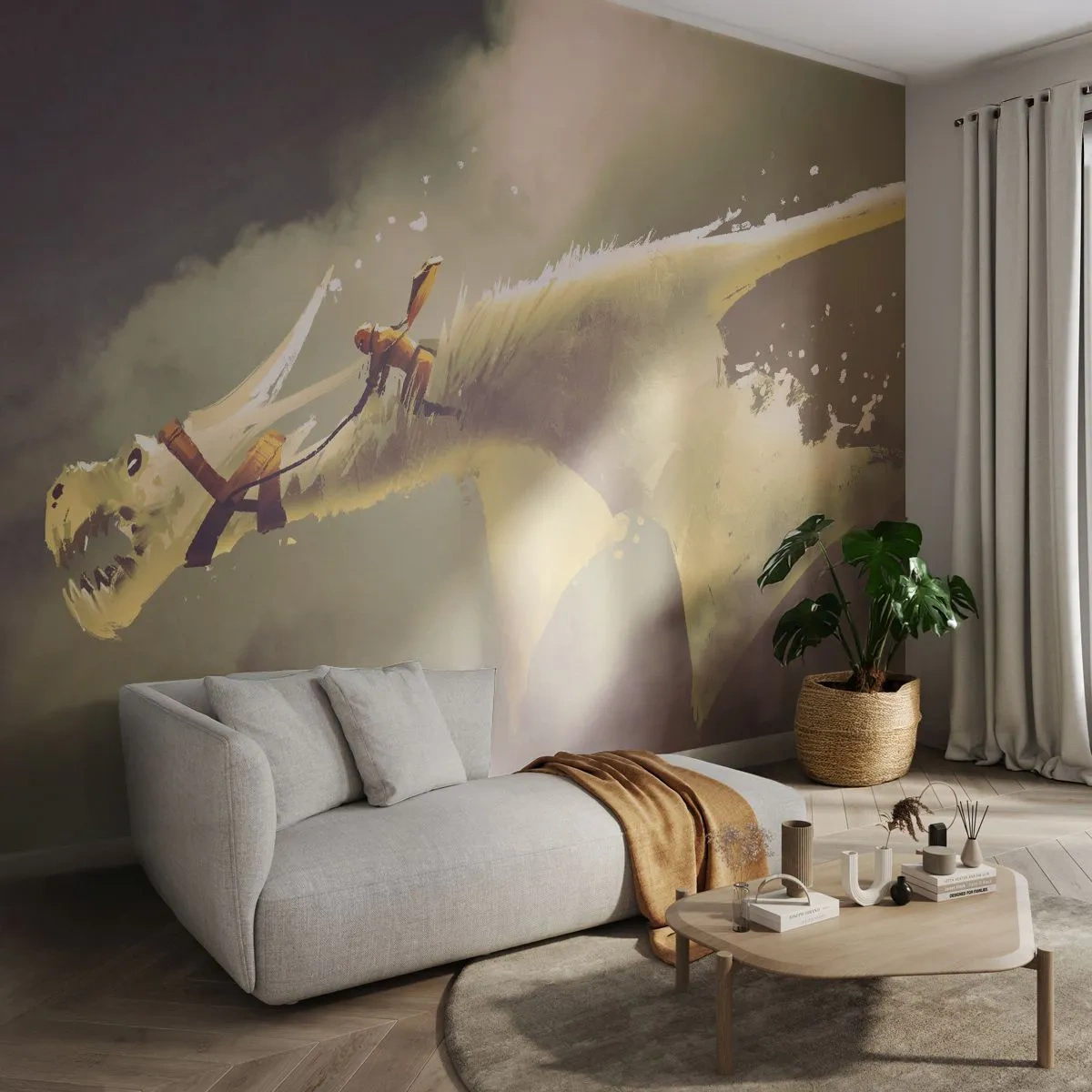 Papier Peint Photo Standard Eco - Le monde à la rescousse - Abstraction, Fantaisie, Dragon - 350x256 cm