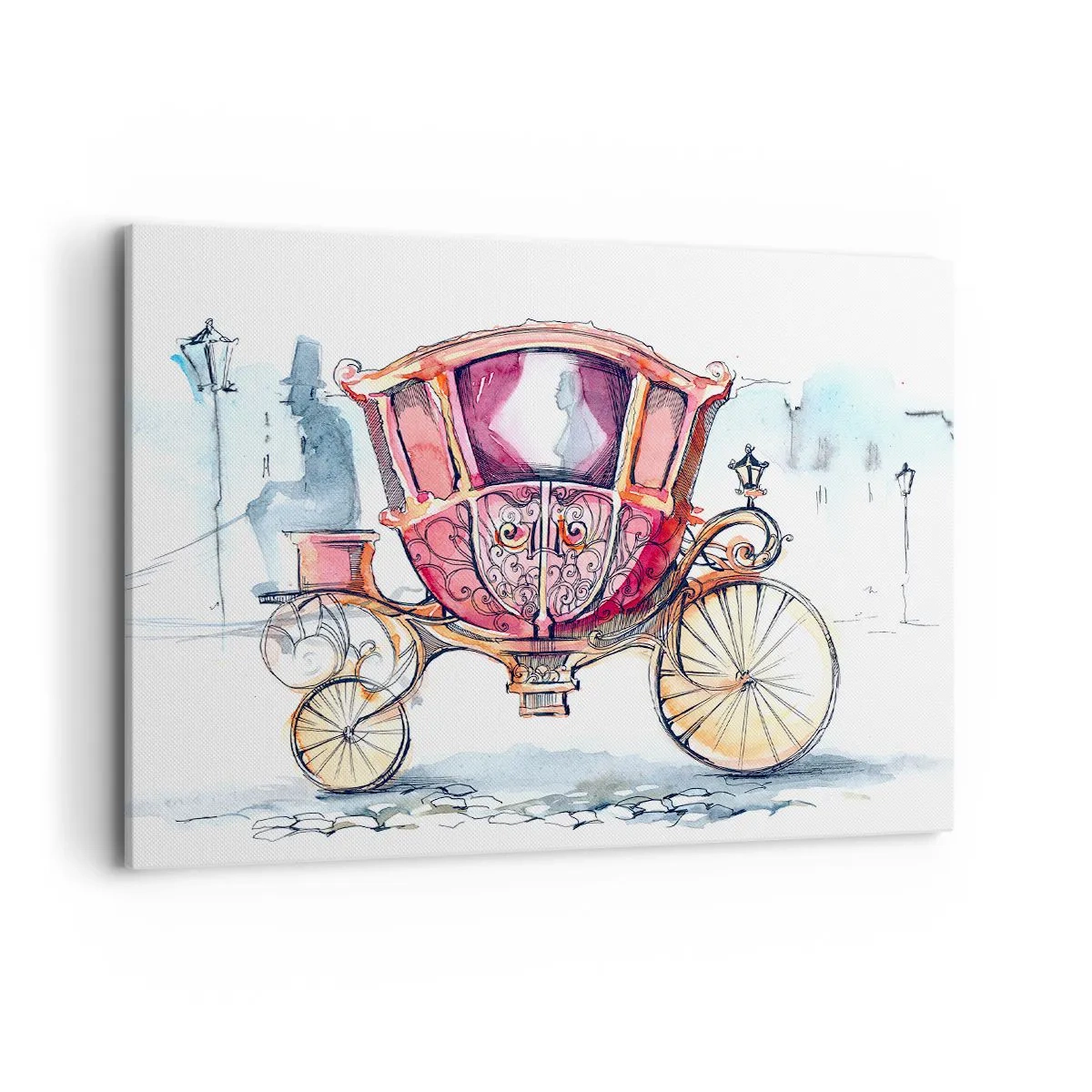 Impression sur toile - Image sur toile - Une illustration élégante d'une voiture ancienne aux couleurs pastel. - 100x70cm - À un mariage ou à un bal ? - Décoration murale moderne pour le salon et la chambre ARTTOR
