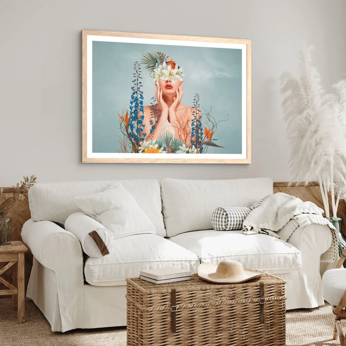 Affiche dans un chêne clair - Poster - Femme - fleur - 100x70 cm