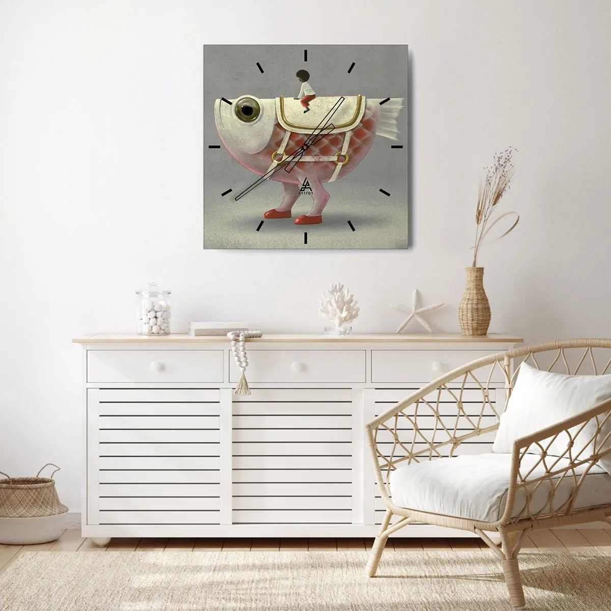 Horloge murale - Pendule murale - Un cavalier de poisson fantaisie avec des jambes et une selle - 30x30cm - Le cavalier poisson - Décoration murale moderne pour le salon et la chambre ARTTOR