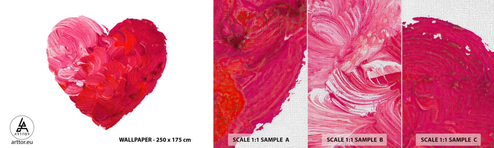 Échantillon de Papier Peint Premium Canvas - All you need is love - Abstraction, Coeur rouge, Symbole d'amour - 100x30 cm