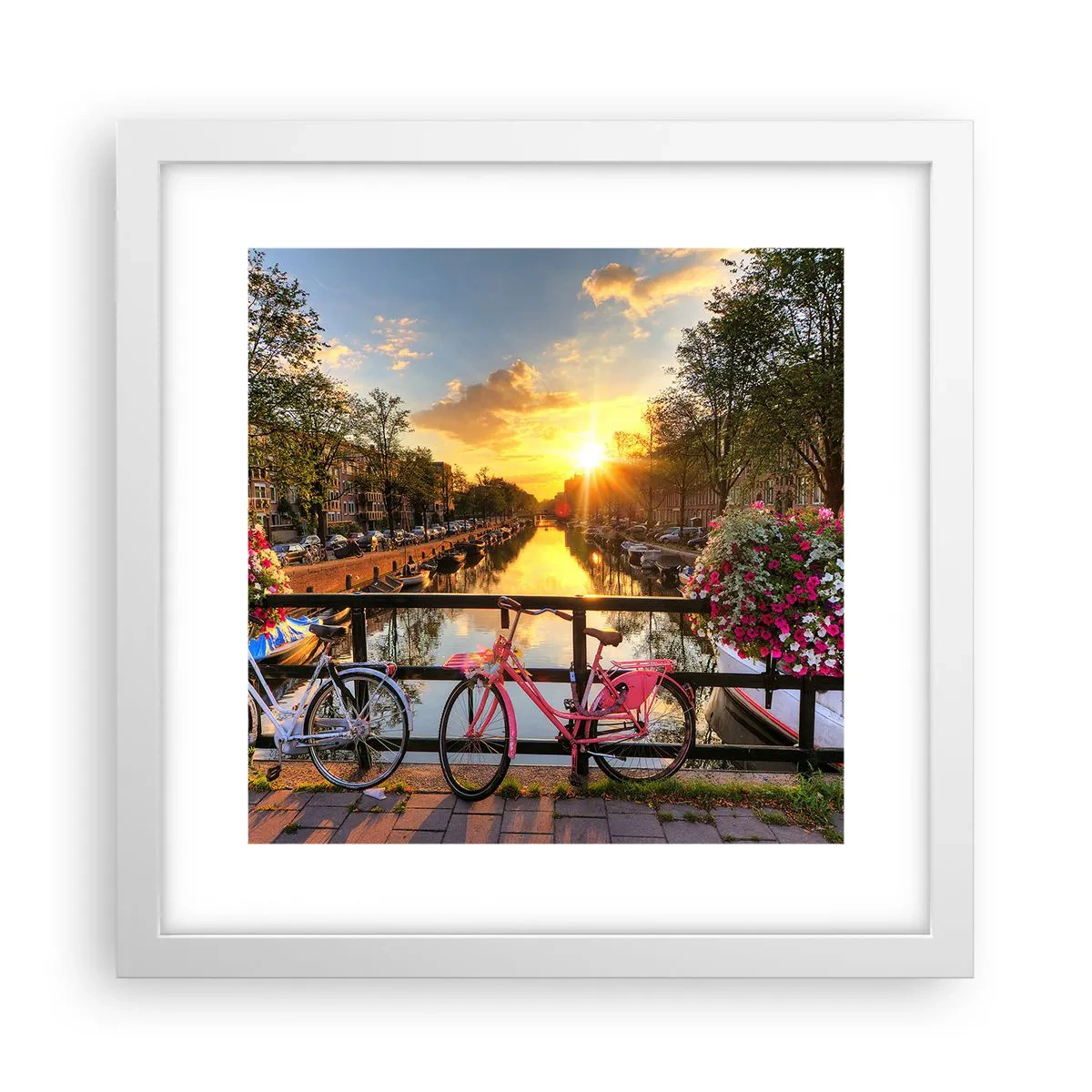 Affiche dans un cadre blanc - Poster - Matin de printemps à Amsterdam - 30x30 cm