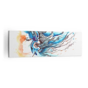 Impression sur toile - Image sur toile - Graphique artistique d'une femme portant des écouteurs avec des accents musicaux - 160x50cm - Que la musique joue - Décoration murale moderne pour le salon et la chambre ARTTOR