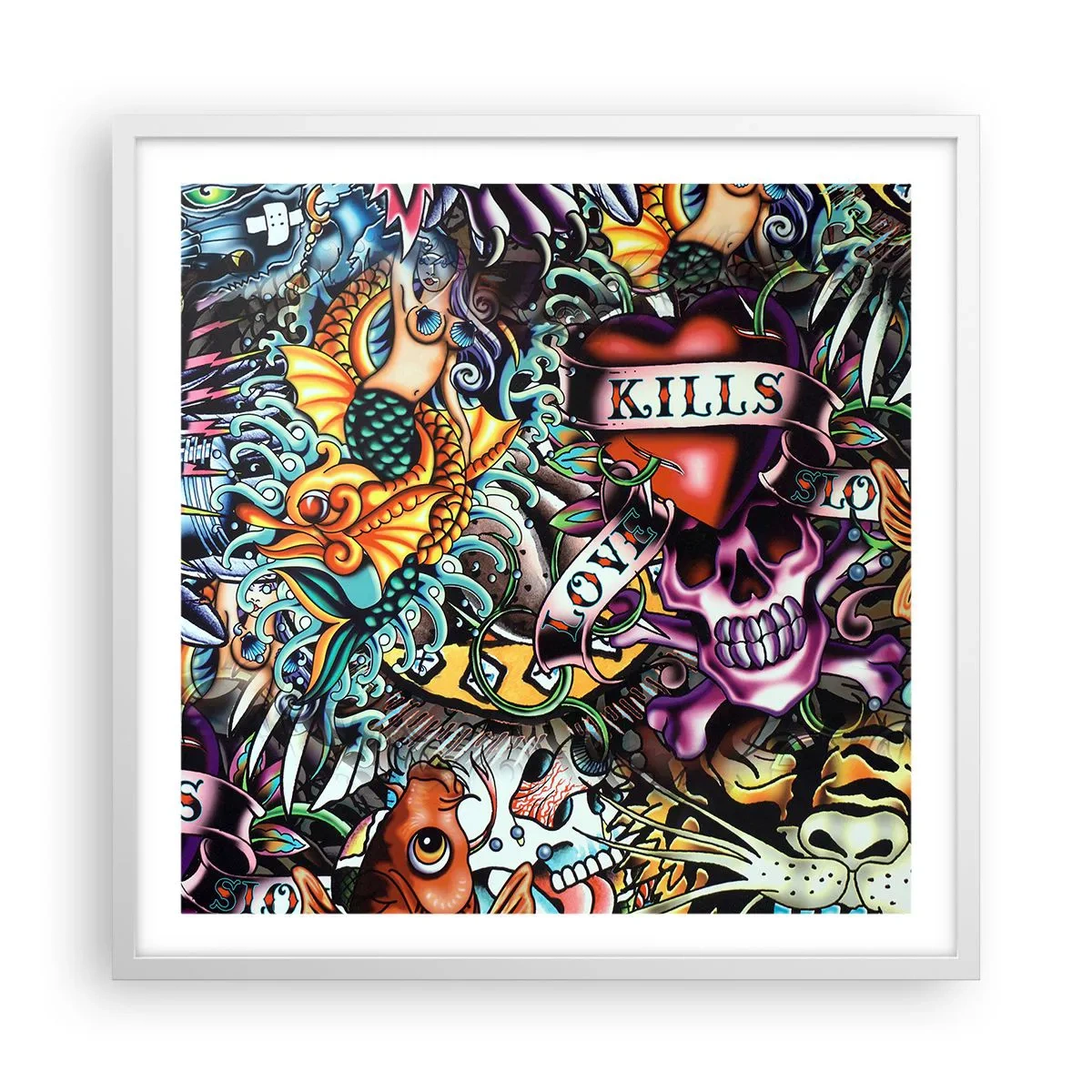 Affiche dans un cadre blanc - Poster - Le rêve du tatoueur - 60x60 cm