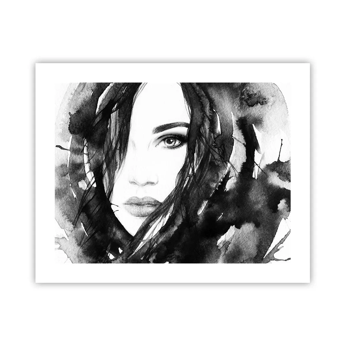 Affiche - Poster - Portrait d'une dame en noir et blanc - 50x40 cm