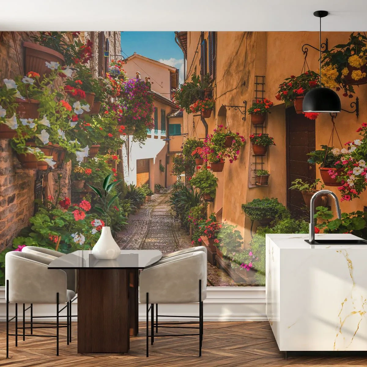 Papier peint sur mesure Standard Eco - Ruelle italienne - Ville, Fleurs, Architecture