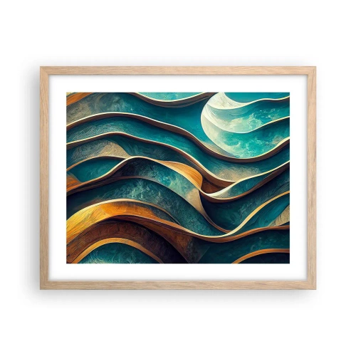 Affiche dans un chêne clair - Poster - Méandres de bleu - 50x40 cm