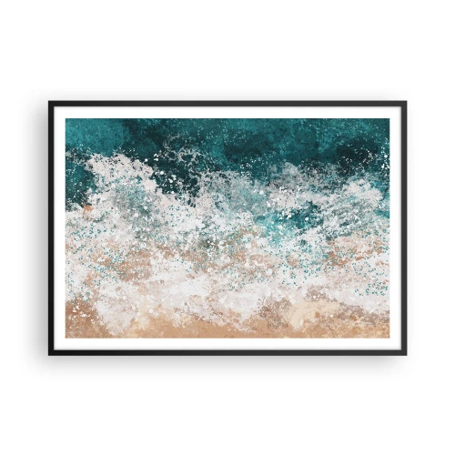 Affiche dans un cadre noir - Poster - Vague de mer abstraite dans des tons turquoise et beige - 100x70cm - Histoires de la mer - Décoration murale moderne pour le salon et la chambre ARTTOR
