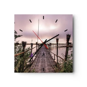 Horloge murale - Pendule murale - Pont de bambou sur l'eau à l'aube - 30x30cm - Le silence et le calme d'Asie - Décoration murale moderne pour le salon et la chambre ARTTOR