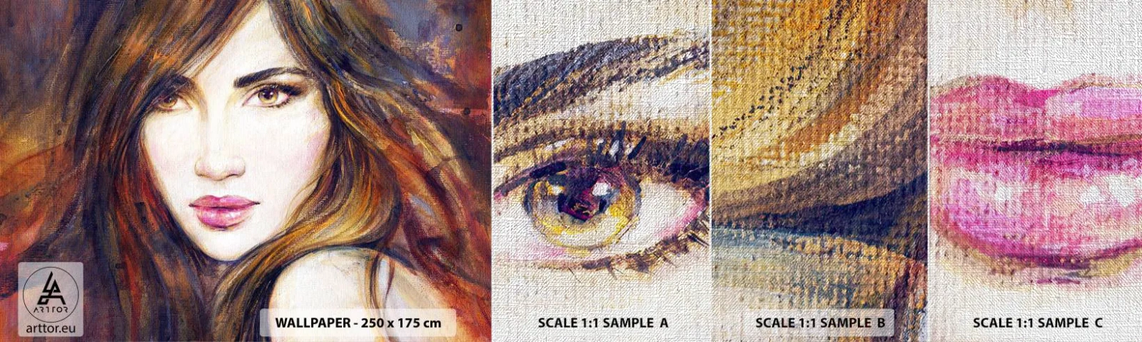 Échantillon de Papier Peint Premium Canvas - Un sou pour vos pensées - Visage de femme, Portrait d'une femme, Cheveux - 100x30 cm