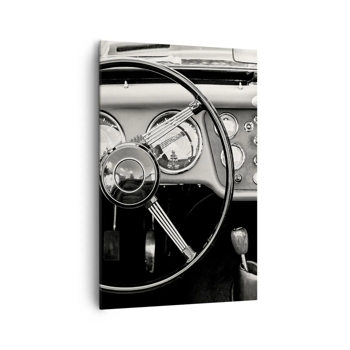 Impression sur toile - Image sur toile - Intérieur de voiture classique noir et blanc - 80x120cm - Rêve de collectionneur - Décoration murale moderne pour le salon et la chambre ARTTOR