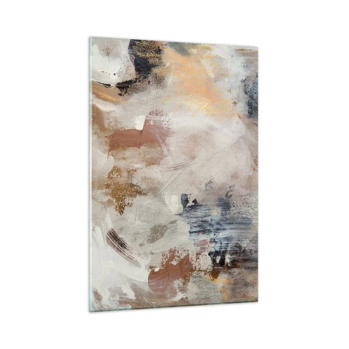 Impression sur verre - Image sur verre - Taches abstraites dans des tons neutres de beige et d'or - 80x120cm - Abstraction brumeuse - Décoration murale moderne pour le salon et la chambre ARTTOR