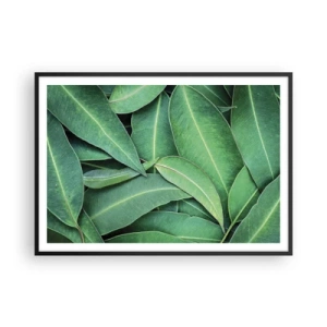 Affiche dans un cadre noir - Poster - Gros plan de feuilles vertes créant un motif naturel - 100x70cm - Juteux et frais - Décoration murale moderne pour le salon et la chambre ARTTOR