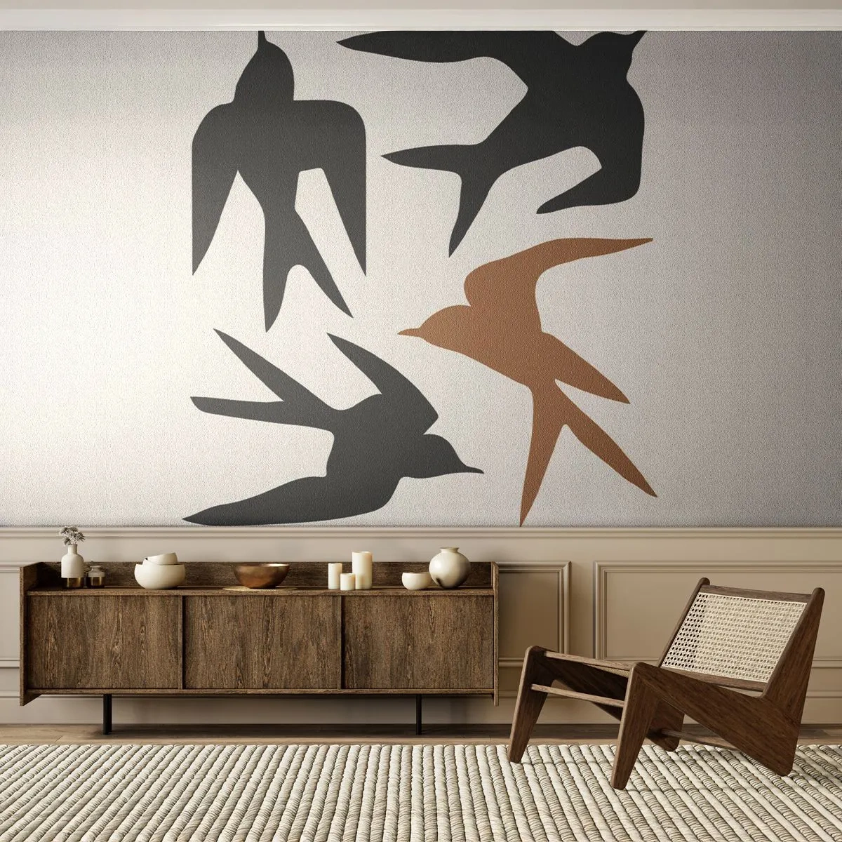 Papier Peint Photo Premium Canvas - Avaler du plaisir - Bohème, Des oiseaux, Minimalisme - 250x175 cm