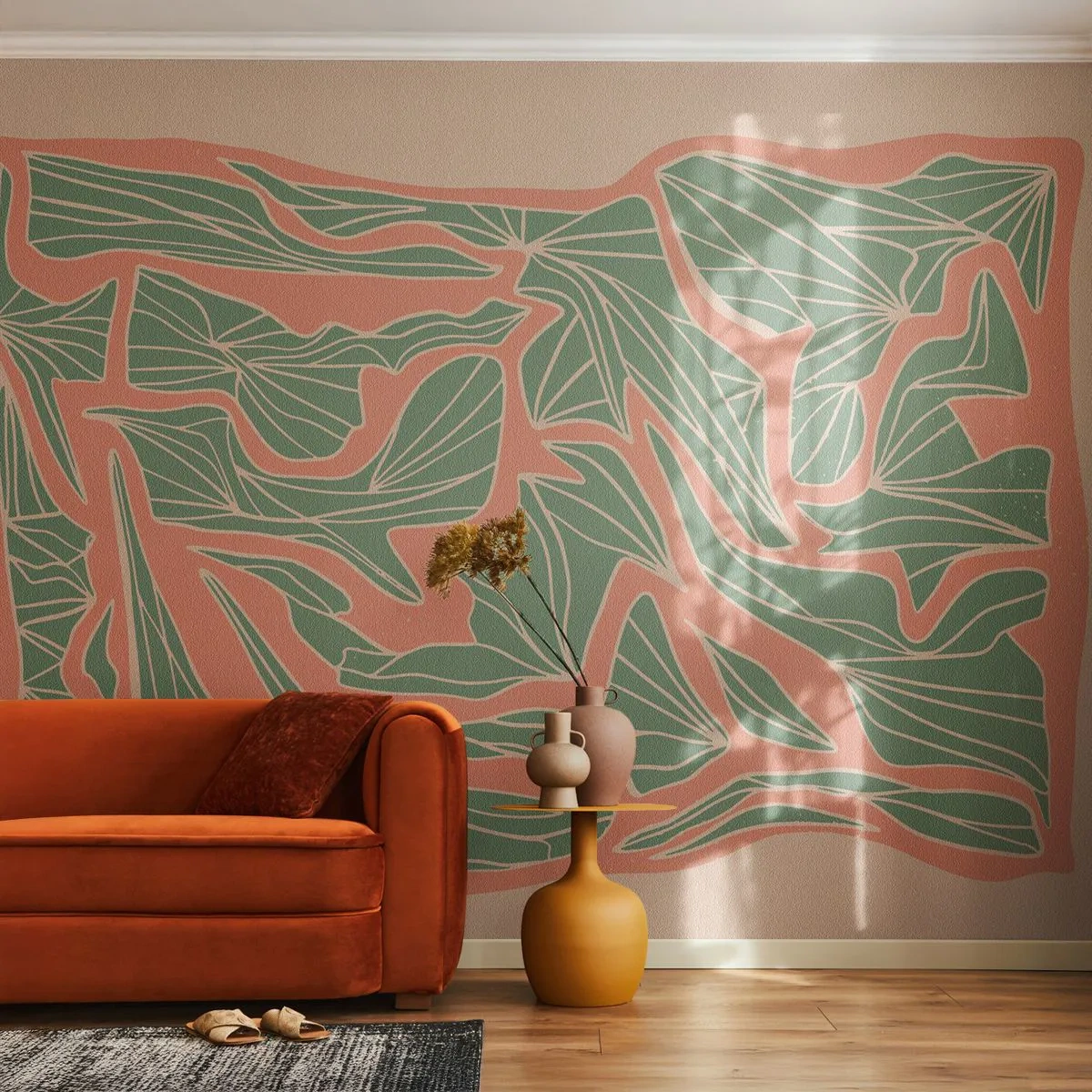 Papier Peint Photo Premium Canvas - La lutte entre le corail et la verdure - Bohème, Pastel, Morceau - 350x256 cm