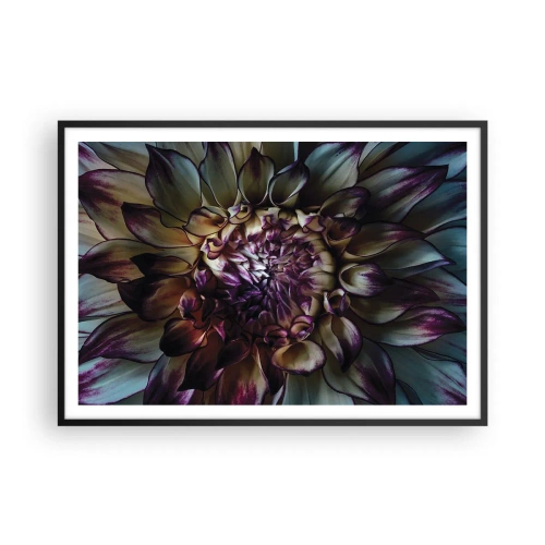 Affiche dans un cadre noir - Poster - Gros plan d'une fleur de dahlia dans des tons sombres - 100x70cm - L'apogée de la jeunesse - Décoration murale moderne pour le salon et la chambre ARTTOR