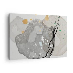 Impression sur toile - Image sur toile - Formes organiques dans des tons de gris avec des accents de noir et d'or - 70x50cm - Composition organique - Décoration murale moderne pour le salon et la chambre ARTTOR