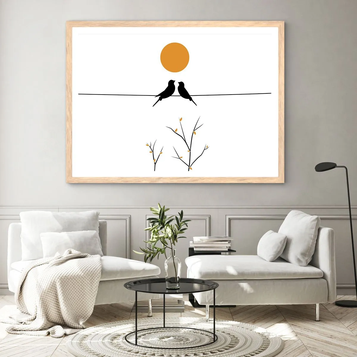 Affiche dans un chêne clair - Poster - Soirée pour rossignols - 100x70 cm