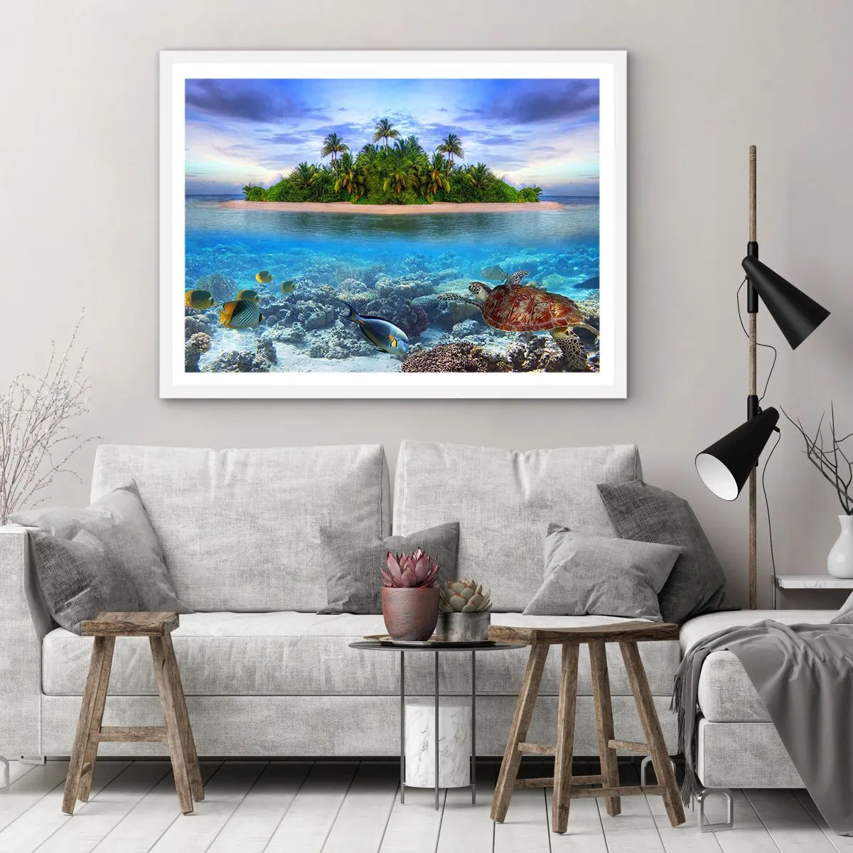 Affiche dans un cadre blanc - Poster - L'île céleste vous invite - 50x40 cm