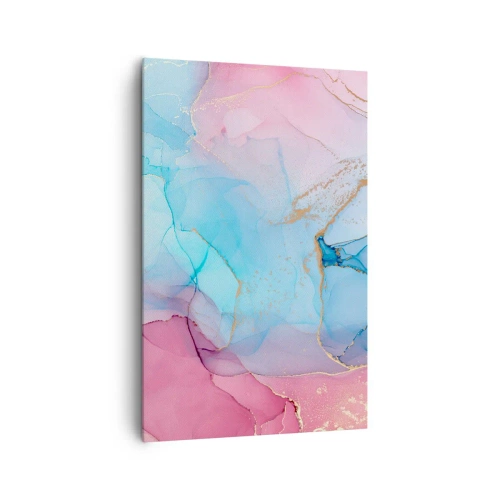 Impression sur toile - Image sur toile - Motifs pastel abstraits avec des accents dorés - 80x120cm - Rencontre et mélange - Décoration murale moderne pour le salon et la chambre ARTTOR